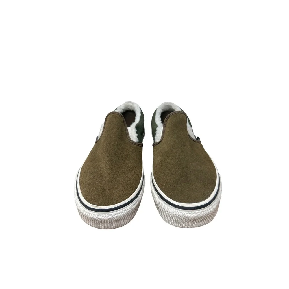 Vans Classic Slip-On Suede Sherpa Faux Fur Lined Olive Green Mens 6.5 Womens 8